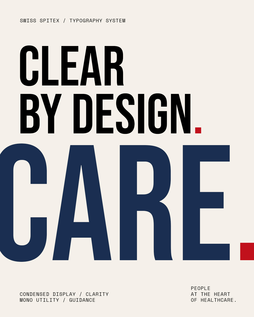 Swiss Spitex typography: condensed display type set for clarity